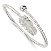 Sterling Silver Polished and Grooved Feather Bypass Cuff Bangle