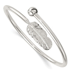 Sterling Silver Polished and Grooved Feather Bypass Cuff Bangle