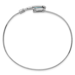 Sterling Silver Rhodium-plated Polished and Textured Larimar Cabochon Flexible Bangle