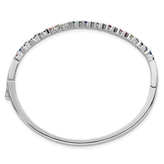 Sterling Silver Rhodium-plated Polished Multi-color Rainbow Round and Emerald-shape Nano Crystal Hinged Bangle