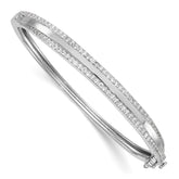 Sterling Silver Rhodium-plated Polished CZ Hinged Bangle
