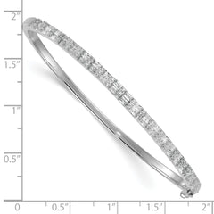 Sterling Silver Rhodium-plated Polished Round and Emerald-shape CZ Fancy Hinged Bangle