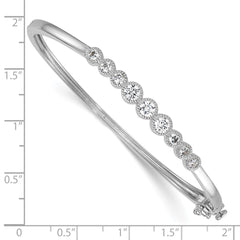Sterling Silver Rhodium-plated Polished and Textured Bezel-set Graduated CZ Hinged Bangle