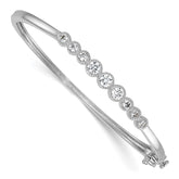 Sterling Silver Rhodium-plated Polished and Textured Bezel-set Graduated CZ Hinged Bangle