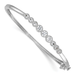 Sterling Silver Rhodium-plated Polished and Textured Bezel-set Graduated CZ Hinged Bangle