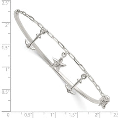Sterling Silver Polished Anchor and Starfish Charms Half Bangle Bracelet