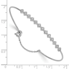 Sterling Silver Rhodium-plated Polished and Textured CZ Cuff with Safety Chain Bracelet