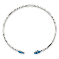 Sterling Silver Polished Blue Enamel Clover Childrens Cuff Bracelet