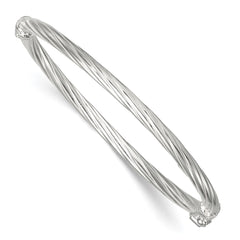 Sterling Silver Polished Twisted and Textured 3.00mm Hinged Baby Bangle