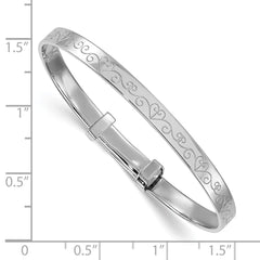 Sterling Silver Rhodium-plated Polished Etched Heart Pattern Childrens Expandable Bangle