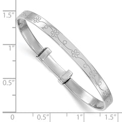 Sterling Silver Rhodium-plated Polished Etched Floral Pattern Childrens Expandable Bangle