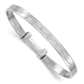 Sterling Silver Rhodium-plated Polished Etched Floral Pattern Childrens Expandable Bangle