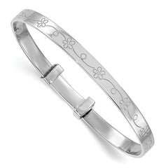 Sterling Silver Rhodium-plated Polished Etched Floral Pattern Childrens Expandable Bangle