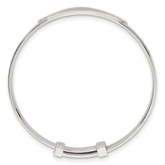 Sterling Silver Polished Textured Floral Expandable Slip-on Baby ID Bangle