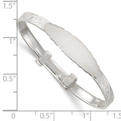 Sterling Silver Polished Textured Floral Expandable Slip-on Baby ID Bangle