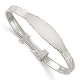 Sterling Silver Polished Textured Floral Expandable Slip-on Baby ID Bangle