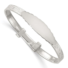 Sterling Silver Polished Textured Floral Expandable Slip-on Baby ID Bangle