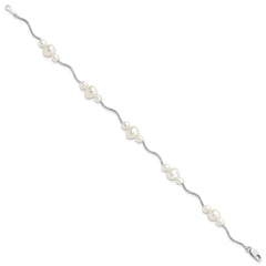 Sterling Silver Rhodium-plated 3-6mm White Near-Round Freshwater Cultured Pearl 7.25 inch Bracelet