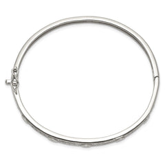 Sterling Silver Rhodium-plated CZ Hinged Bangle