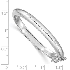 Sterling Silver Rhodium-plated Polished & Diamond-cut 5mm with Safety Clasp Hinged Children's Bangle - 2