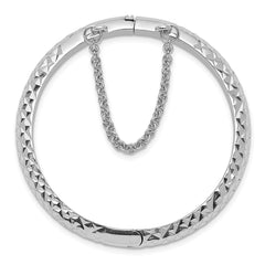 Sterling Silver Rhodium-plated Polished & Diamond-cut 5.5mm with Safety Clasp Hinged Children's Bangle - 2