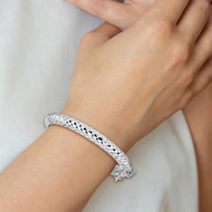 Sterling Silver Rhodium-plated Polished & Diamond-cut 5.5mm with Safety Clasp Hinged Children's Bangle - 2