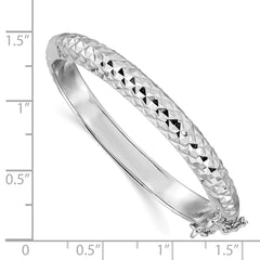 Sterling Silver Rhodium-plated Polished & Diamond-cut 5.5mm with Safety Clasp Hinged Children's Bangle - 2