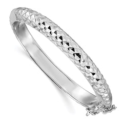 Sterling Silver Rhodium-plated Polished & Diamond-cut 5.5mm with Safety Clasp Hinged Children's Bangle - 2