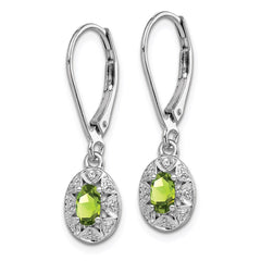 Sterling Silver Rhodium-plated Diam. & Peridot Earrings - 2