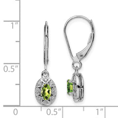 Sterling Silver Rhodium-plated Diam. & Peridot Earrings - 2