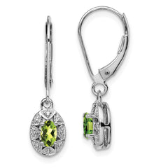 Sterling Silver Rhodium-plated Diam. & Peridot Earrings - 2