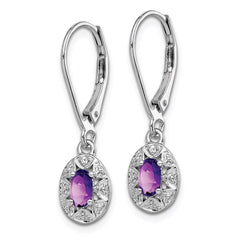 Sterling Silver Rhodium-plated Diam. & Amethyst Earrings - 3