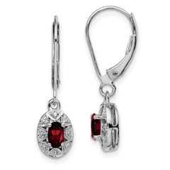Sterling Silver Rhodium-plated Diam. & Garnet Earrings