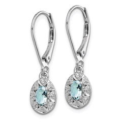 Sterling Silver Rhodium-plated Diam. & Aquamarine Earrings - 3