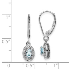 Sterling Silver Rhodium-plated Diam. & Aquamarine Earrings - 3