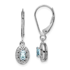 Sterling Silver Rhodium-plated Diam. & Aquamarine Earrings - 3