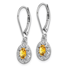 Sterling Silver Rhodium-plated Diam. & Citrine Earrings - 3
