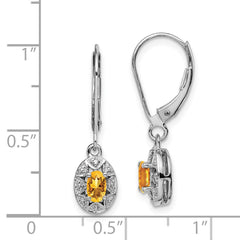 Sterling Silver Rhodium-plated Diam. & Citrine Earrings - 3