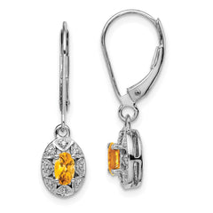 Sterling Silver Rhodium-plated Diam. & Citrine Earrings - 3