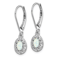 Sterling Silver Rhodium-plated Diam. & Created Opal Earrings - 2