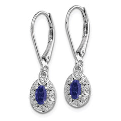 Sterling Silver Rhodium-plated Diam. & Created Sapphire Earrings - 2