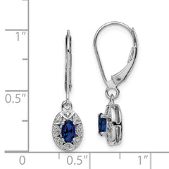 Sterling Silver Rhodium-plated Diam. & Created Sapphire Earrings - 2