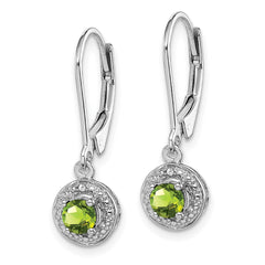 Sterling Silver Rhodium-plated Diam. & Peridot Earrings