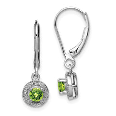 Sterling Silver Rhodium-plated Diam. & Peridot Earrings