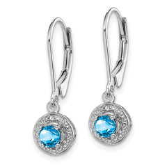 Sterling Silver Rhodium-plated Diam. & Blue Topaz Earrings - 2