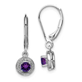Sterling Silver Rhodium-plated Diam. & Amethyst Earrings - 2
