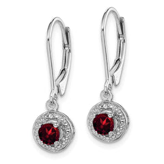 Sterling Silver Rhodium-plated Diam. & Garnet Earrings - 2