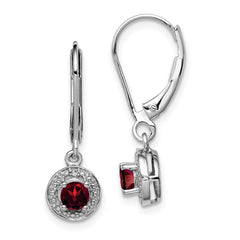 Sterling Silver Rhodium-plated Diam. & Garnet Earrings - 2