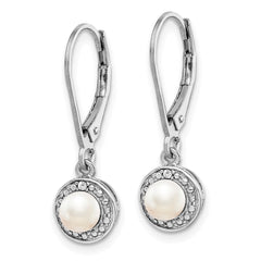 Sterling Silver Rhodium-plated Diam. & FW Cultured Pearl Earrings - 2