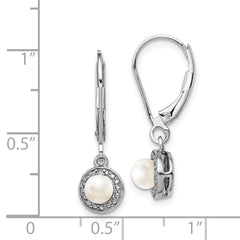 Sterling Silver Rhodium-plated Diam. & FW Cultured Pearl Earrings - 2